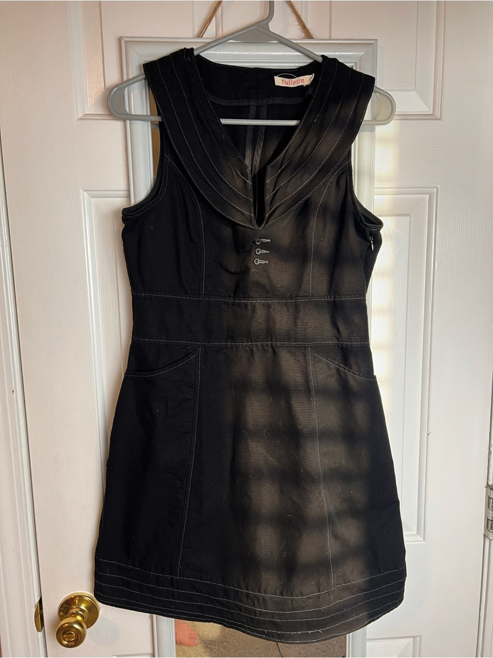 Vintage Y2K Tullette Black Mini Dress Contrast Stitch Shawl Cover Indie Grunge